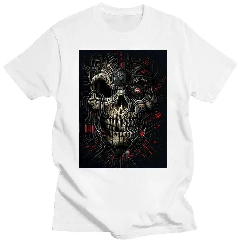 2024 Velocitee erkek tişört Evil Cyborg kafatası terminatör pamuk Tee gömlek şık özel (Men's Clothing) graphic t shirts