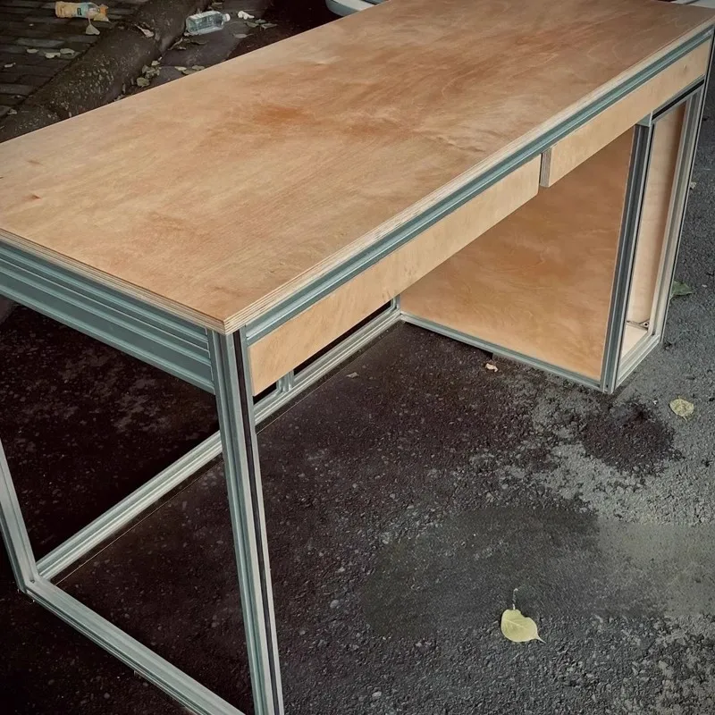 Long Modern Desk Home Work Writing Bedroom Aluminum Profile Computer Solid Wood Student