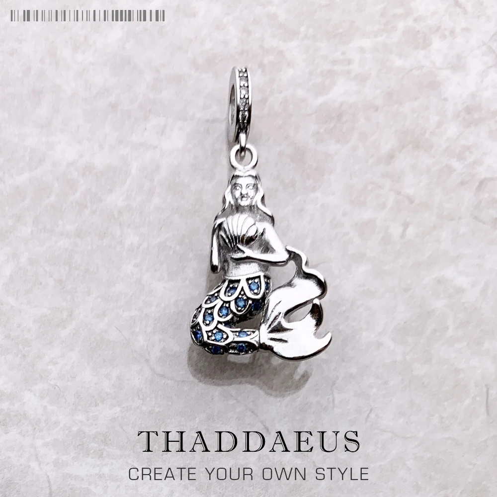 

Charm Pendant Mermaid Blue Stone For Women Spring Real 925 Sterling Silver Roamntic Gifts