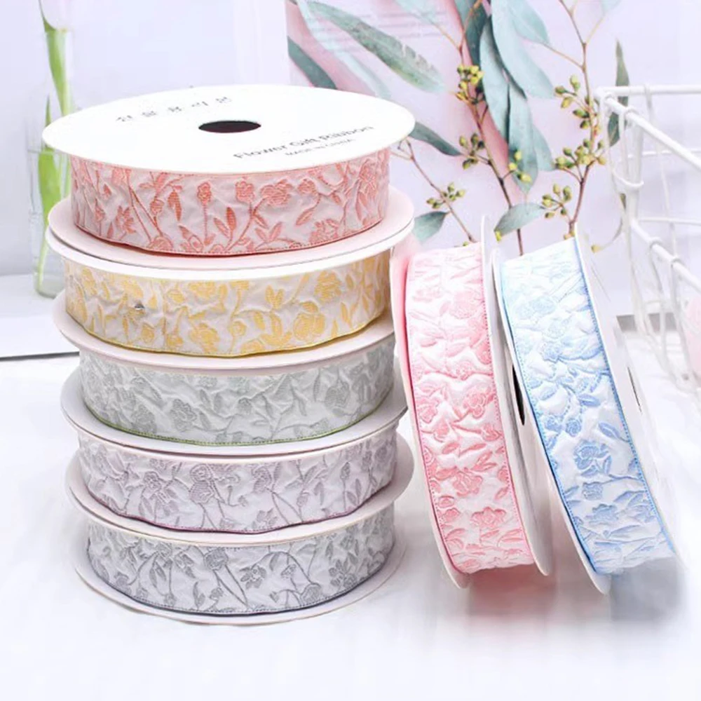 10Yards 2.5/4cm 3D Flower Wrinkle Embossment Ribbon DIY Accessories for Bows Bouquets Gift Wrapping Sewing Clothes Materials