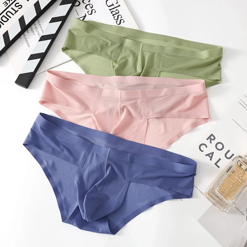 3 PCS Men's Underwear Ice Silk Briefs Summer Cool Feeling Breathable Comfortable No Trace U Convex Shorts Bottoms