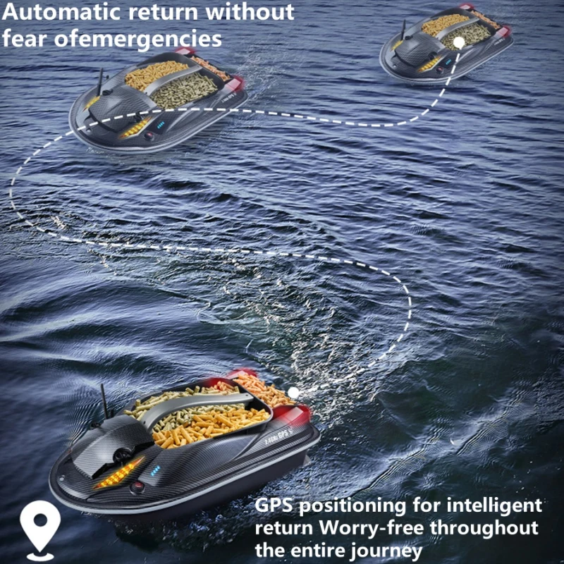 61CM GPS Crociera Ritorno Fish Finder Telecomando Bait Boat 500M Allarme acqua Voce 4KG 3Hopper Neting 12V RC Barca esca da pesca