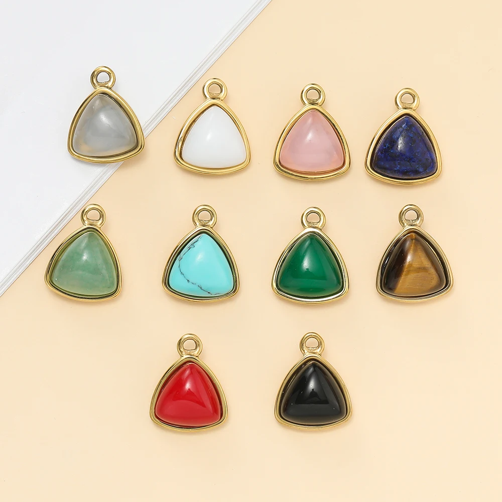 1Pcs/Pack Stainless Steel Triangle Round Shape Natural Stone Pendants for DIY Bracelet Necklace Jewelry Making Accessories