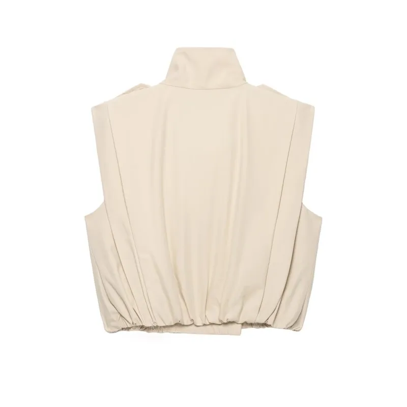 HipSeam Women's Autumn Tank Tops New 2026 Simple High-Collar Shoulder Tabs Double-Breasted Woman Wasitcoat Simple Female Tops
