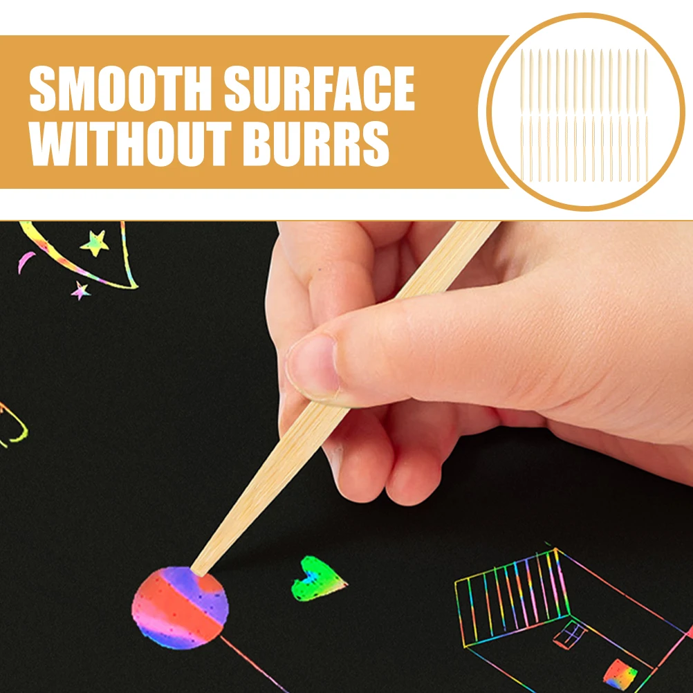 200Pcs Scratch Painting Wooden Sticks Smooth Safe Wood Art Pens for Kids DIY Creativity Fun Scratch Off Activity Tools