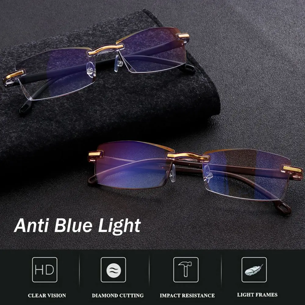 Degree Readers Eyewear Rimless Computer Gaming Goggles Anti Blue Light Radiation Protection Presbyopia Glasses Reading Glasses