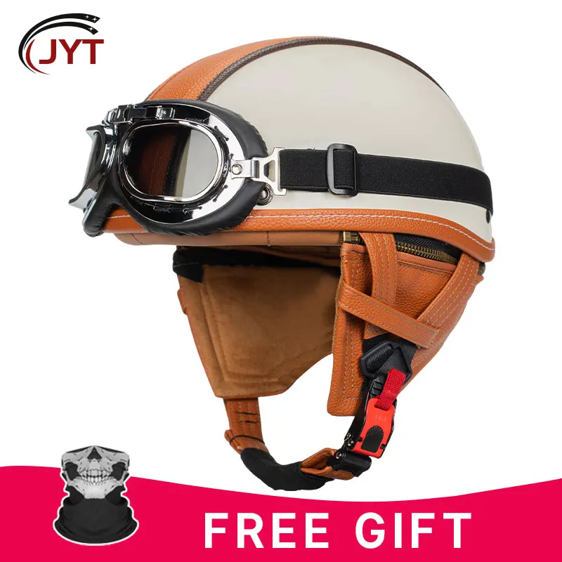 

Milky White Summer Helmet Leather for Women Fashionable Open Face with Moisture-Wicking Padding Lightweight Half Face Design