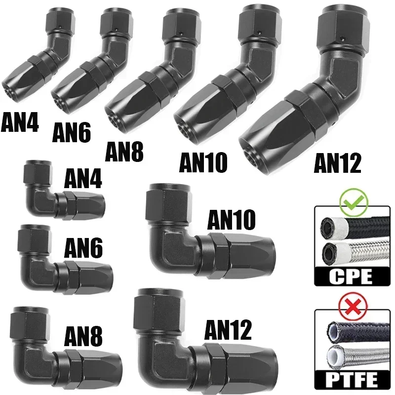 10X 45 Degree 90 Degree Aluminum AN4 AN6 AN8 AN10 AN12 Forged Type Swivel Hose End Fitting Adapter For CPE Oil Cooler Fuel Line