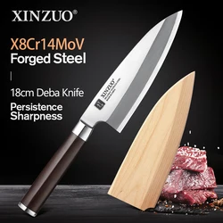 XINZUO 18cm Deba nóż X8Cr14MoV kute stalowe tradycyjne japońskie rzemiosło Deba Sushi skarpetki bez palców nóż kuchenny szefa kuchni hebanowy uchwyt