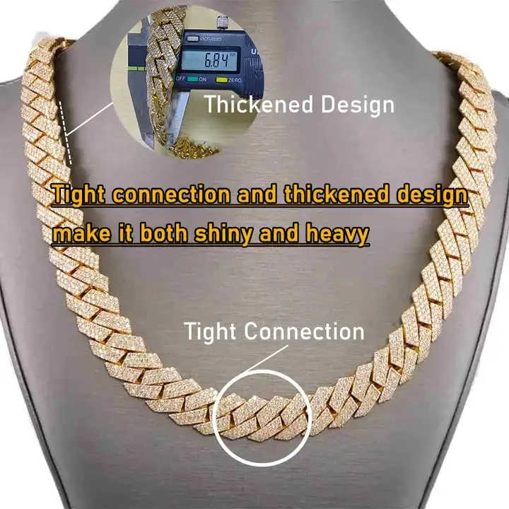 Design Tight Custom Hip Hop Mens 12mm-20mm 925 Sterling Silver VVS Moissanite Diamond Heavy Iced Out Cuban Link Chain Necklace.