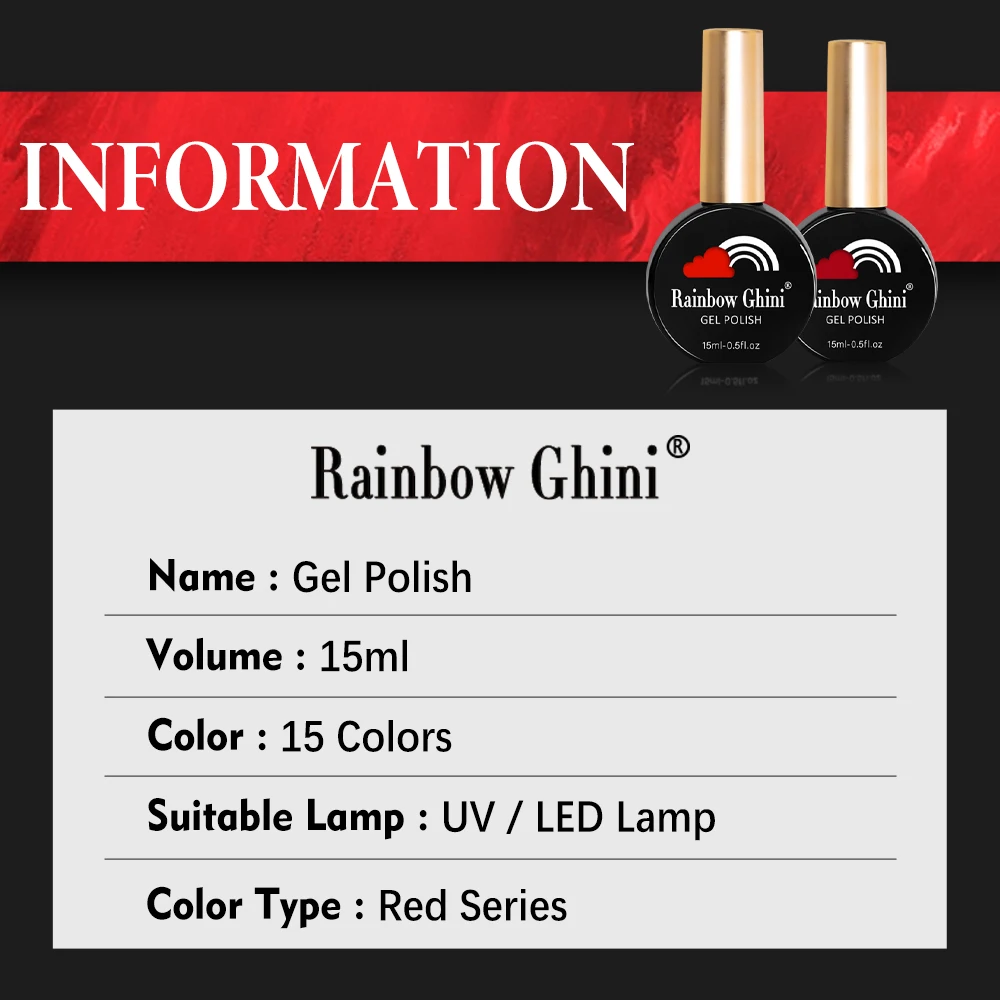 2023 Regenboog Ghini Rode Gel Nagellak Rubber Top Base Coat Uv Led Gel Nail Lijm Manicura Benodigdheden Voor Professionals Art accessoires nagelstyliste benodigdheden