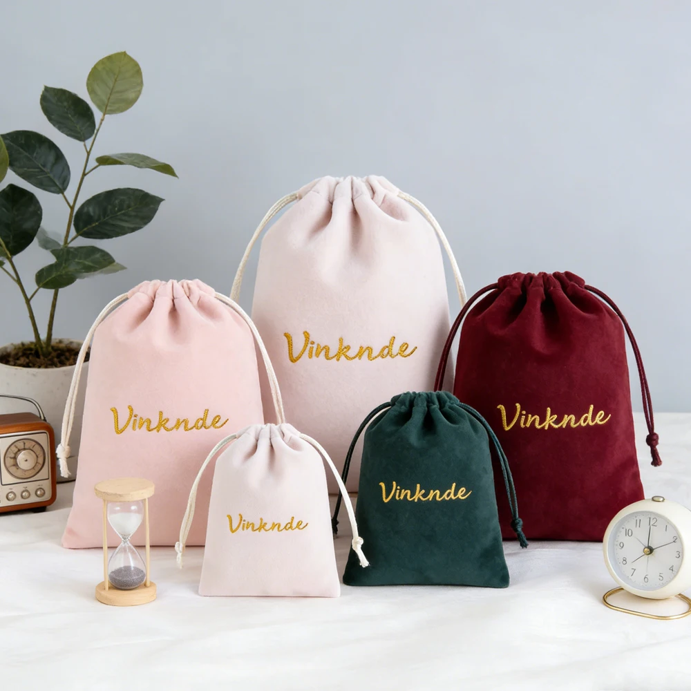 

100Pack 10x15cm Custom Logo Velvet Jewelry Bag Makeup Lipstick Luxury Velvet Gift Pouch Drawstring Packaging Sack Wedding Favor