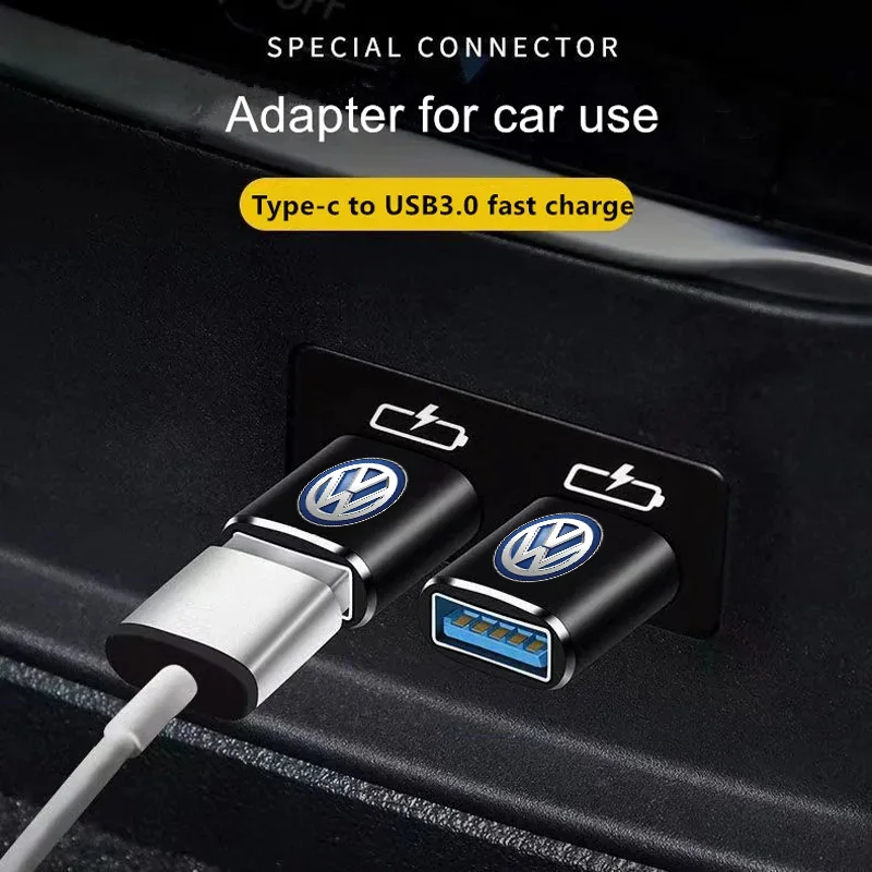 Car Type-C To USB 3.0 Interface Mini Converter Charging Adapter for Volkswagen VW R Golf 4 5 Passat Beetle Tiguan Polo