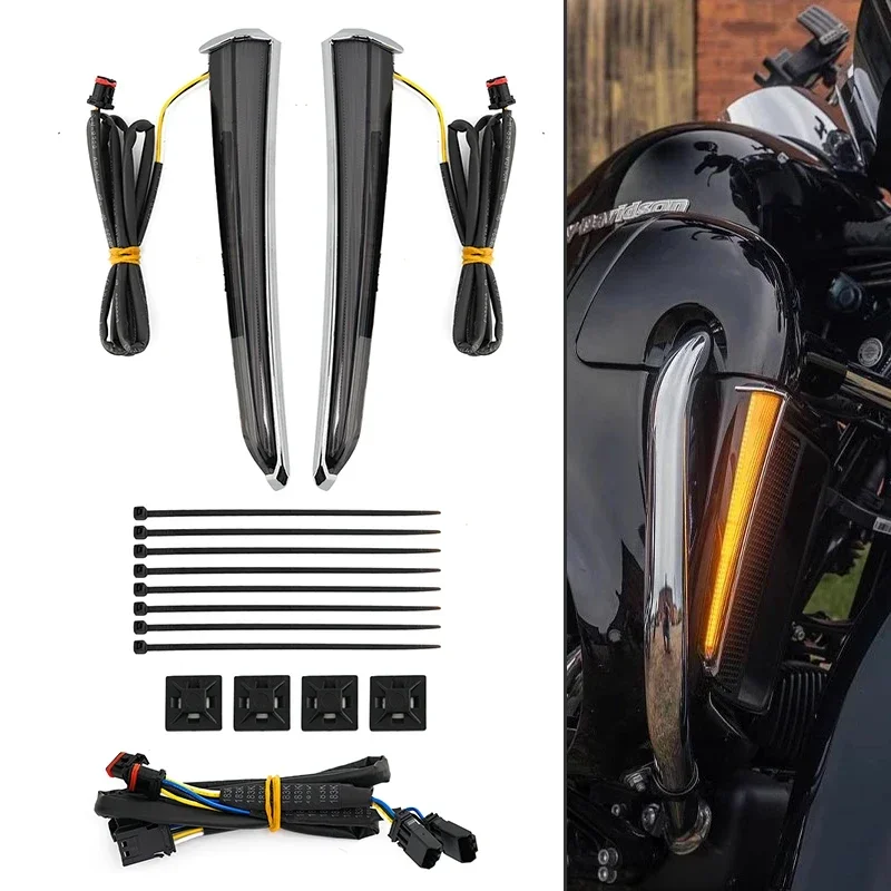 Motorcycle LED Fairing Lower Grills Turn Signal Light For Harley Touring Road Street Glide Electra Glide FLHR 2014-up