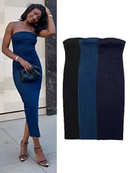 MUJER Off Shoulder Denim Dress Woman Blue Corset Long Dress Women Sexy Bodycon Midi Dresses For Women 2025 Elegant Party Dresses