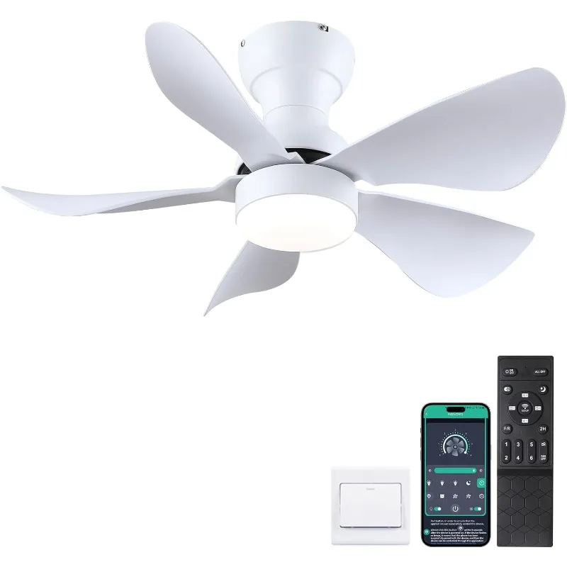 

Ceiling Fans with Lights and Remote/APP Control, 30 inch Low Profile Ceiling Fans,5 Reversible Blades 3 Colors Dimmable 6 Speeds