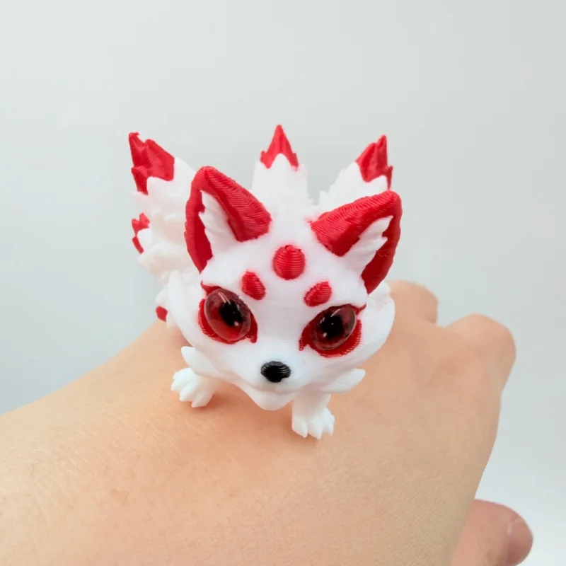 3D Printed Nine-Tailed Fox Model Toys Creativity Fox Simulated Eye Joint Movable Animals Toy Ornament Fun Toy Gifts For Children