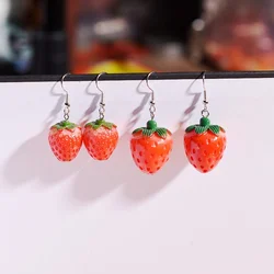 Fashion Simple Acrylic Strawberry Pendant Earrings Quality Drop Earrings for Girls Women Gift Lovely Jewelry