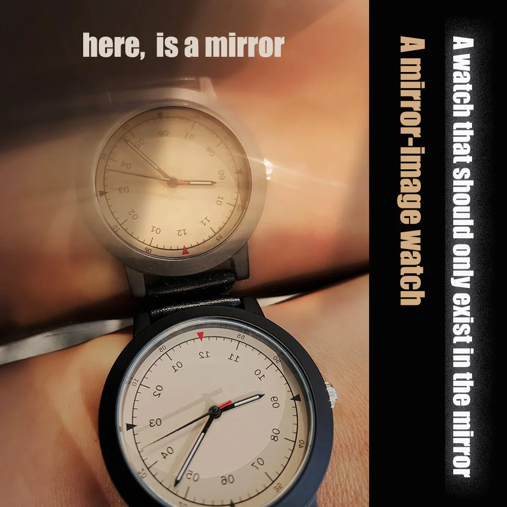 Mirror Watch, Women's Wristwatch, Counter-Clockwise Design, Creative Quartz Watch, Unique Reverse Rotation Design