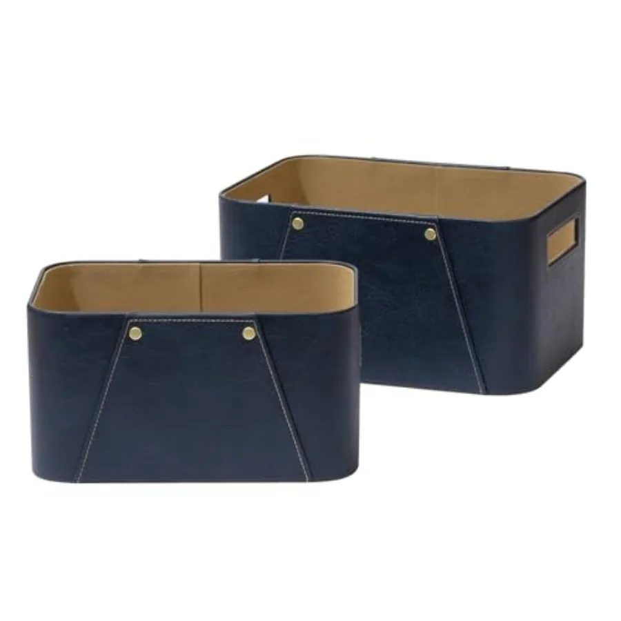 Storage Baskets for Organizing 2 Pack Luxury Vegan Leather Storage Cube Boxes for Closet Shelf Cabinet Bookcase