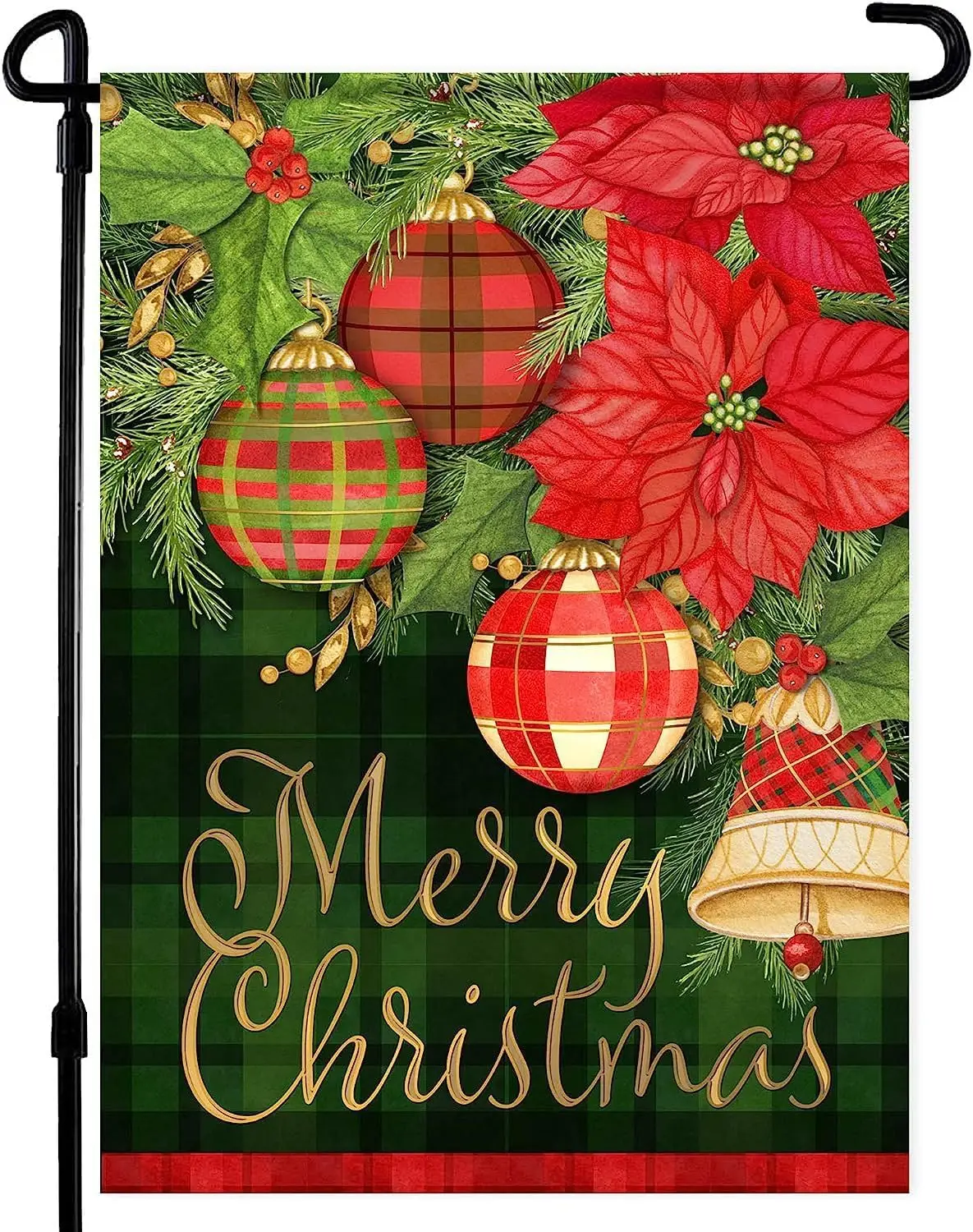 Merry Christmas Bow Stars Fireworks Garden Flag 12x18 inch, Home Outdoor Garden Flag Decoration for Christmas Holiday -D