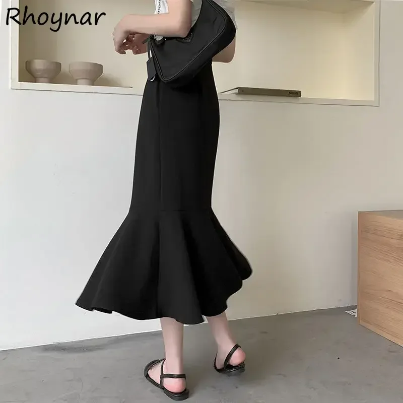 

Skirts Womens Summer Solid Tender Retro Trumpet Simple Chic Female Ulzzang Casual Ruffles Elegant New Fit Trendy Soft All-match