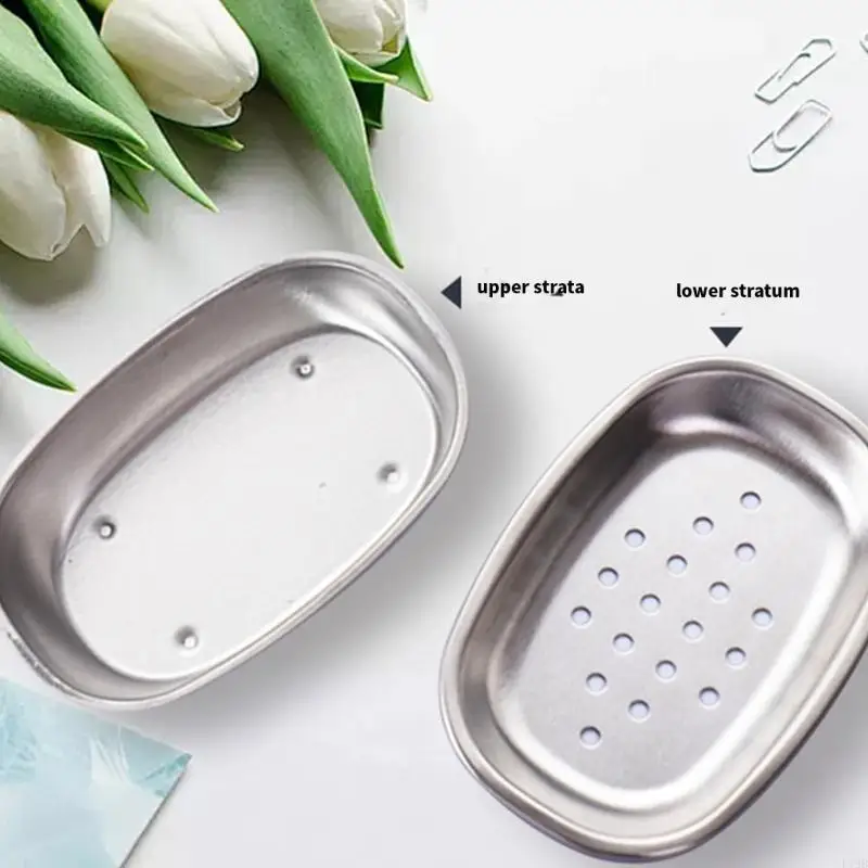 F19B Rust Resistant Stainless Steel Soap Holder with Drainages Holes Storage Box Organized Tray for Bathroom and Hotel Use