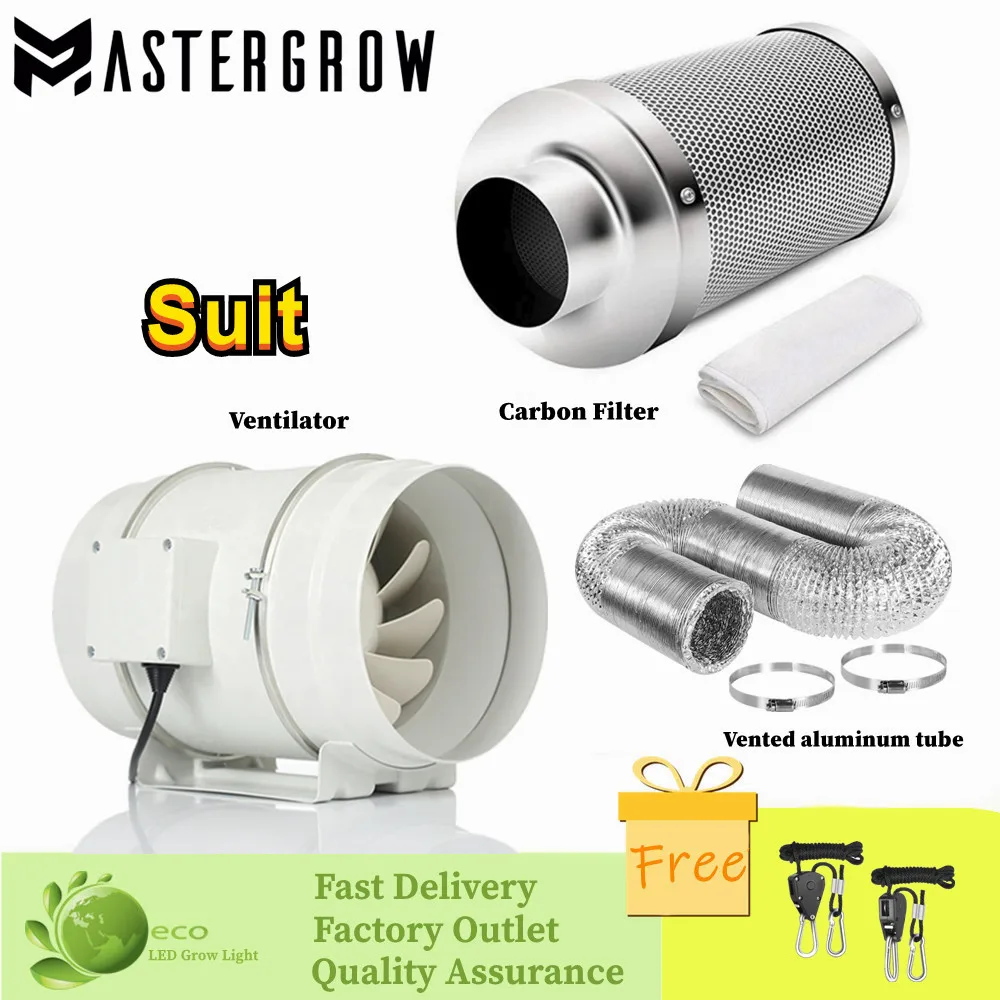 High Speed Power 220V 4/5/6/8/Inch Centrifugal Fans&Activated Carbon Air Filter Set For Indoor Hydroponics Grow Tent Greenhouses