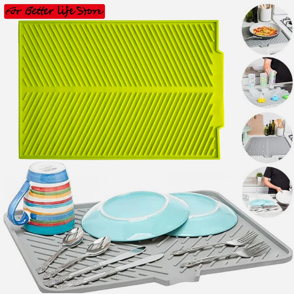 

1piece Silicone Draining Board Mat Dish Drying Mat Folding Draining Mat Large Drain Pad Eco-Friendly Drainer Mat Heat Resistant