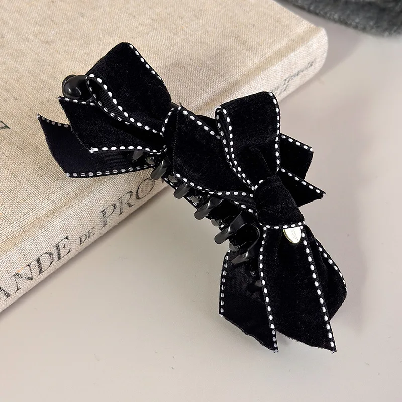 

New Velvet Bow Ponytail One-word Clip Lazy Horizontal Clip Plate Hairpin Banana Clip