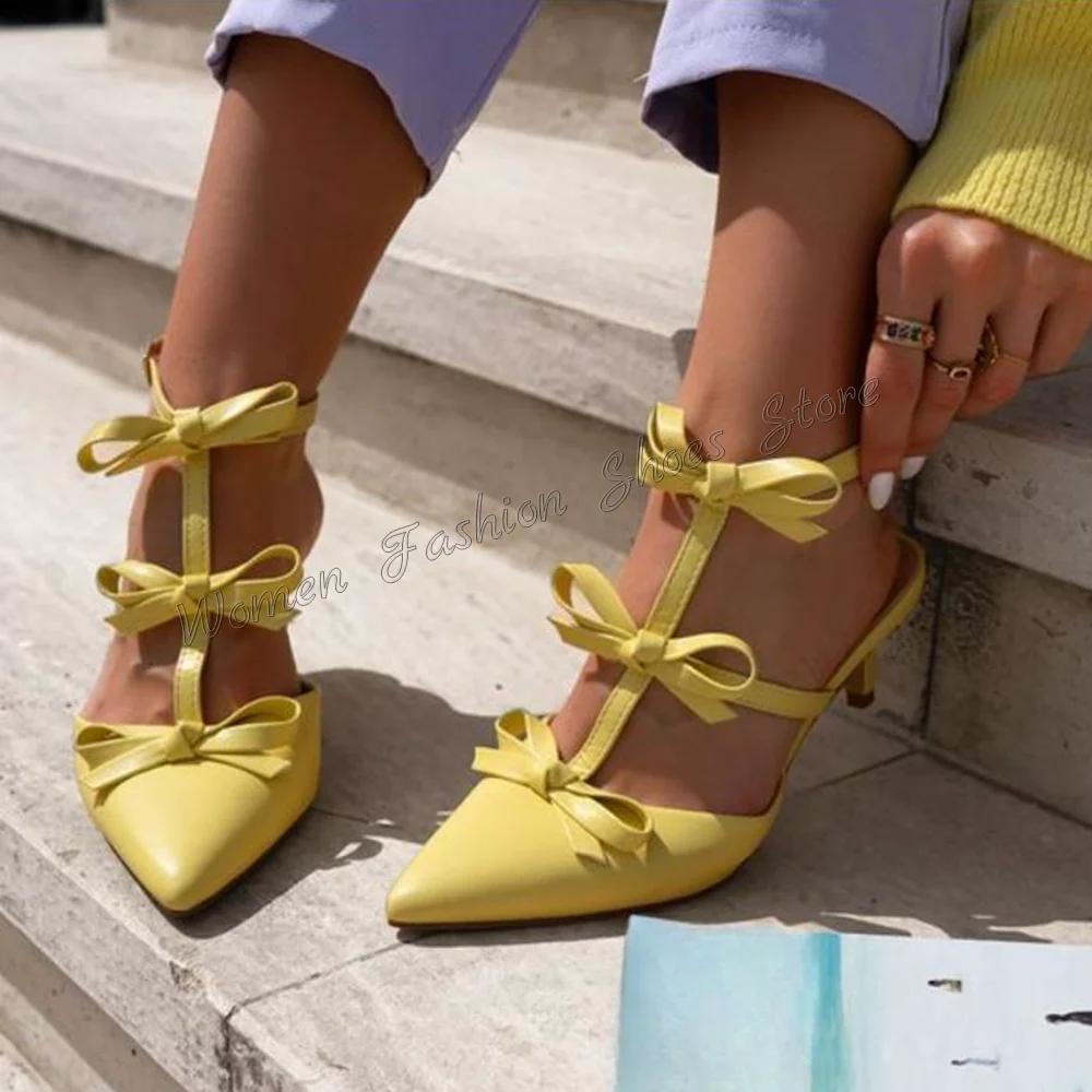 Yellow Bow knot Decor Pointed Toe Pumps Stilettos High Heels High Heel Shoes for Women Sexy Heels 2024 New Zapatos Para Mujere