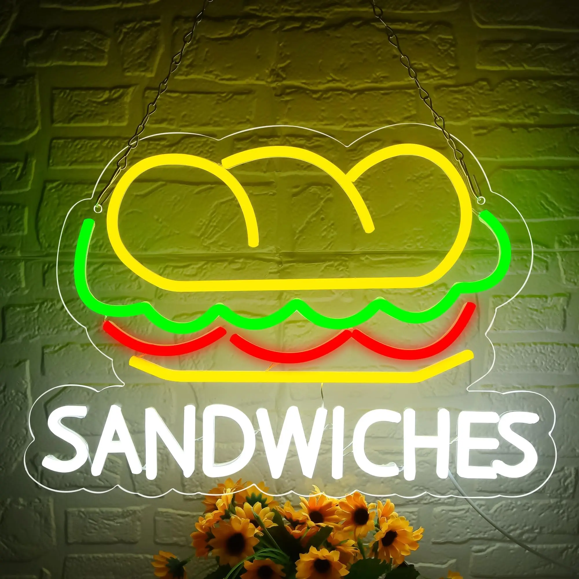 

Sandwich Neon Sign for Wall Decor, Business Sandwich Fast food Neon Light,Decor for Restaurant,Kitchen,Store,Party