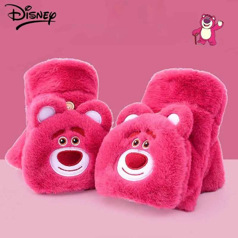 

Kawaii Disney Anime Half Finger Flip Gloves Cute Lotso Cartoon Cold Proof and Warm Keeping Thick Gloves for Students Girls Gifts