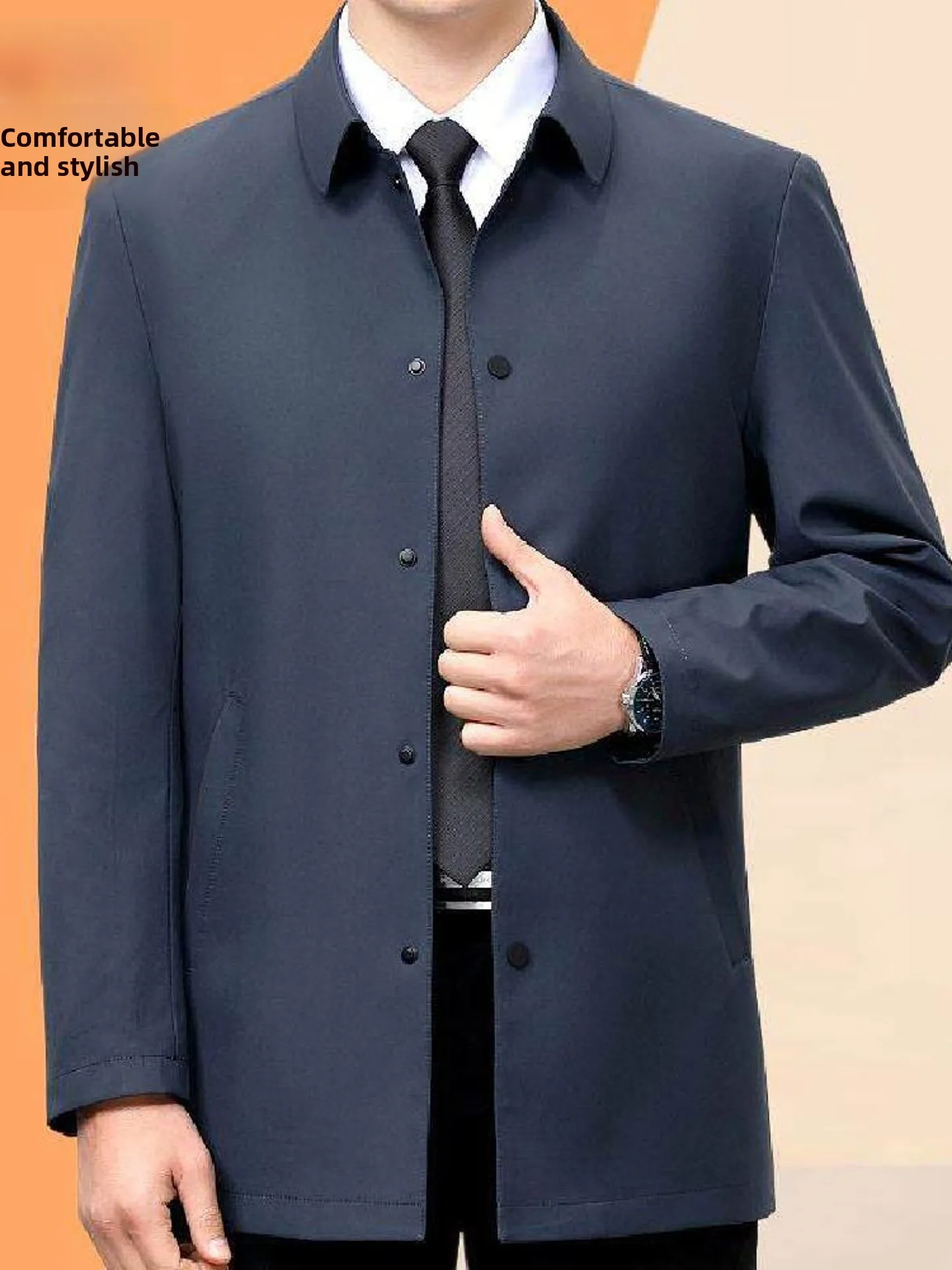 

Новая мужская шелковая куртка на весну-осень, высококачественная, для мужчин среднего возраста, деловой повседневный стиль, с воротником, тонкая, с длинным рукавом