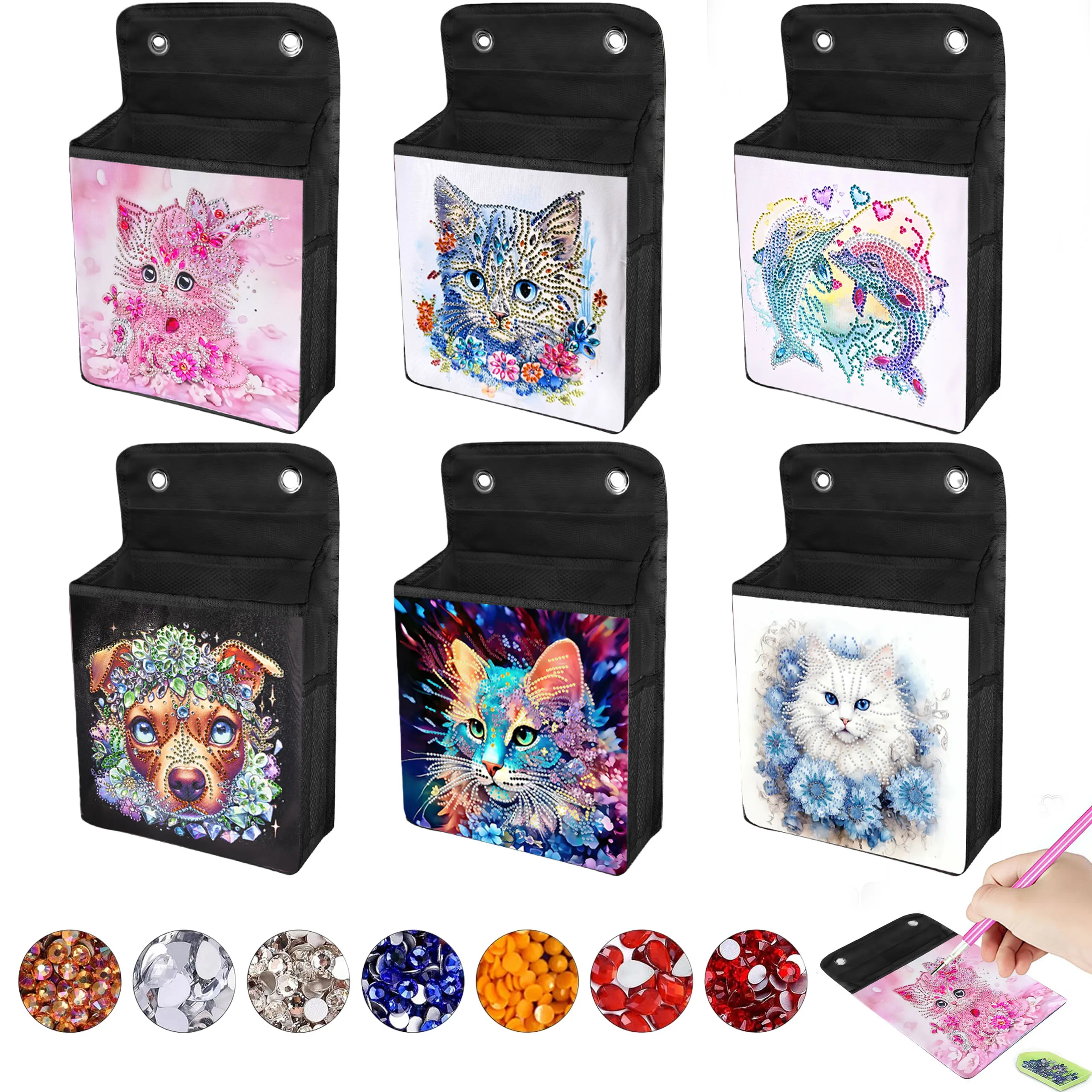 

1 набор алмазной живописи «сделай сам», холст с рисунками животных, настенная подвесная сумка для хранения в общежитии.