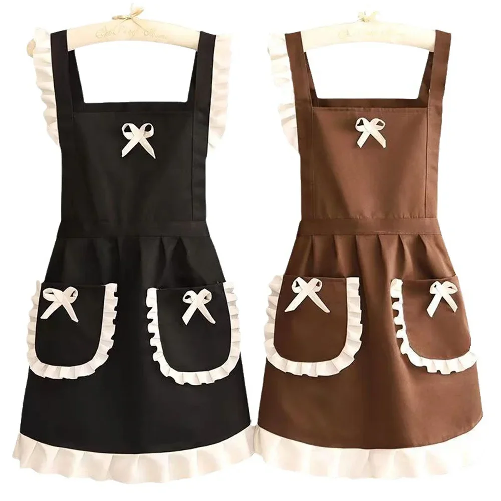 Cute Japanese Kitchen Apron Maid Outfit Suspender Dress Apron with Waistband for Restaurant Workwear DROPSHIPPING