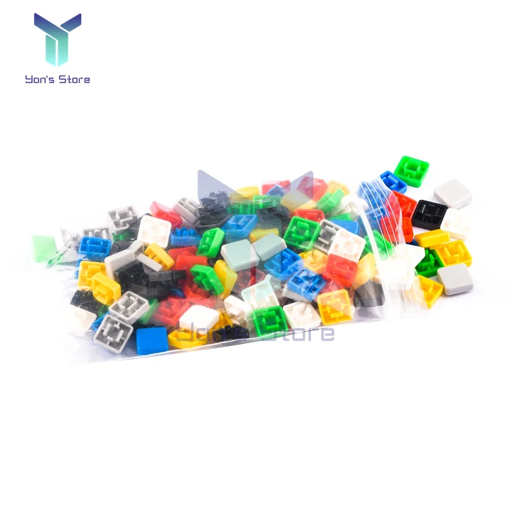 140pcs Short Feet Square Switch Button Cap Match Switch A14 A24 Round Tactile Push Button Caps Kits 12*12*7.3 Micro Tact Switch