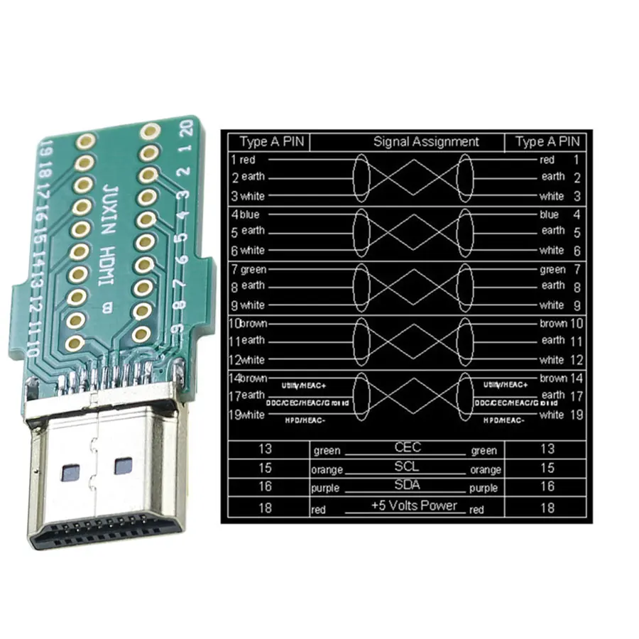 Enchufe macho de soldadura HDMI estándar, Conector de reparación chapado en oro, Tubo termorretráctil, 19 + 1, 1 piezas