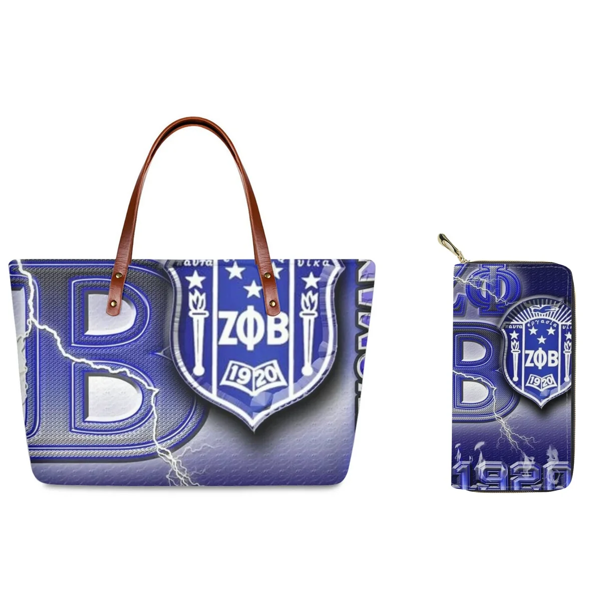 

FORUDESIGNS Female Totes Bags Fashion Zeta Phi Beta Designs 2Pcs/Set Leather Purses Women's Handbags Combo Shopper Bag