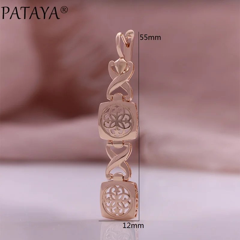 PATAYA Hot Fashion 585 Rose Gold Color Long Drop Earrings for Women Unique Natural Zircon Accessories Jewelry