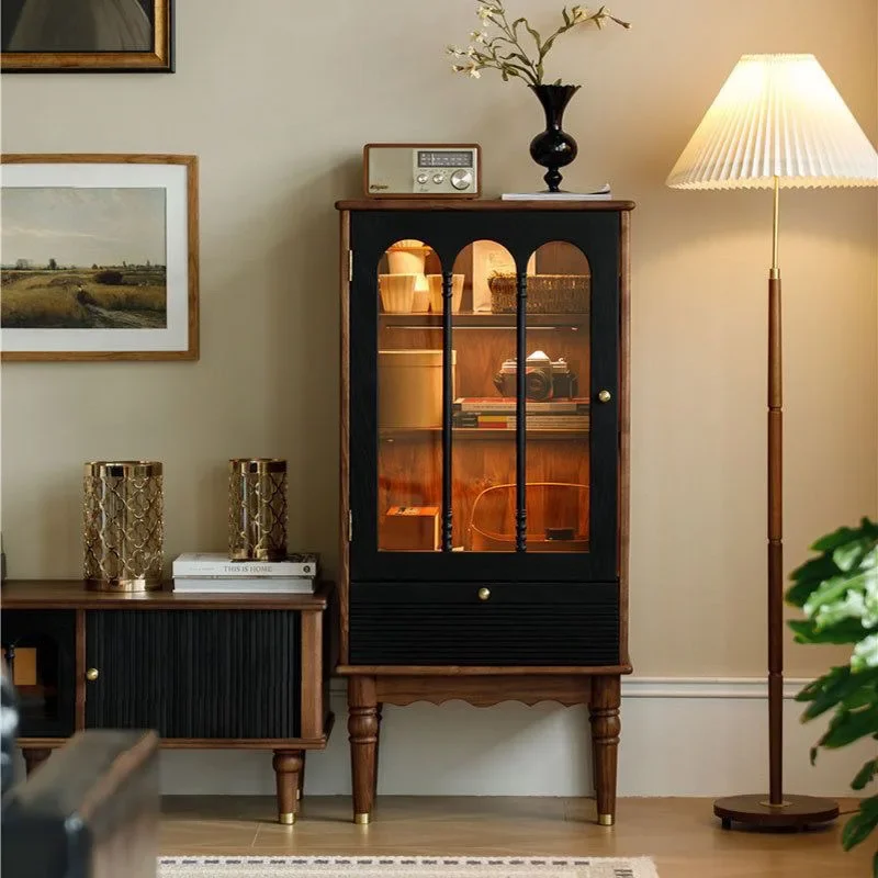 French glass display cabinet with integrated wine, collection and audio-visual storage system