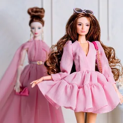 High-end pink dress / Chiffon gown + shoes / 1/6 Doll clothes suit Ornate outfit accessories for 30cm Xinyi Fr2 ST BB Doll