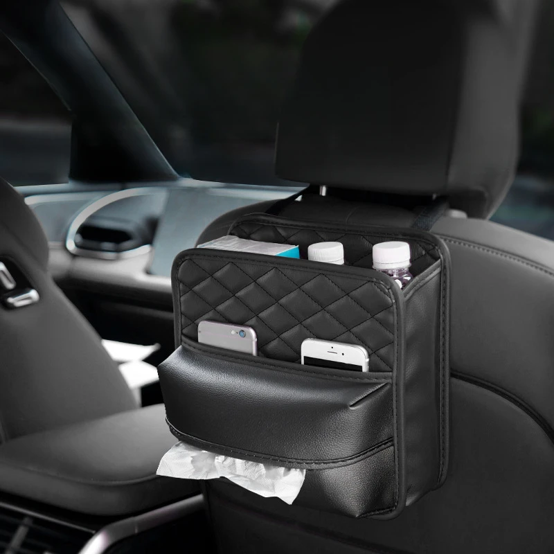 2 In 1 Car Seat Back Storage Bag Multifunctional Car Headrest Hanging Organizer Tissue Box Holder Auto Interior Accessories