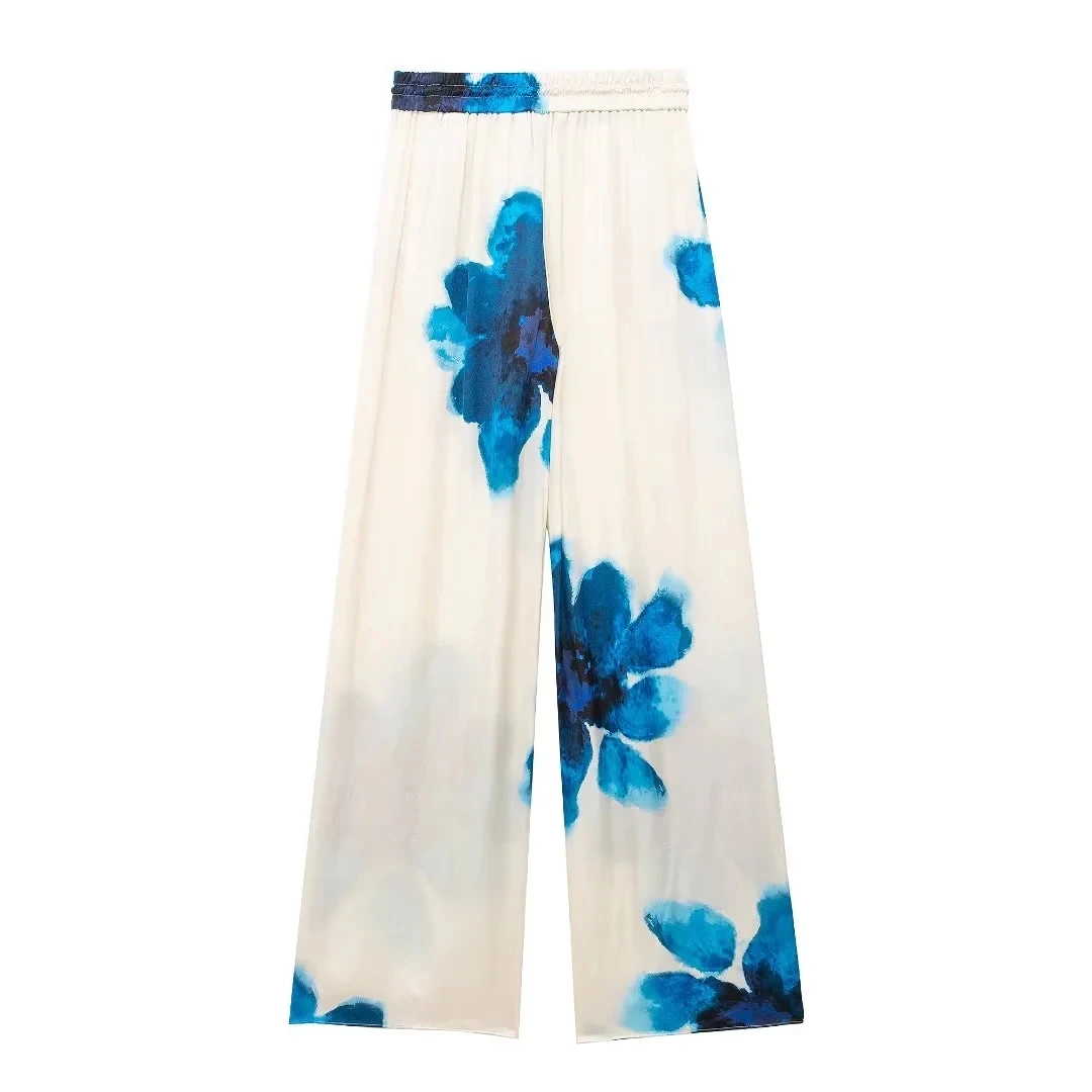 HH Frauen Fashion Floral Print Bluse Hose Sets Langarm Revers Hemd Kordelzug Breite Bein Hosen Weibliche Streetwear Anzug – Detail 35