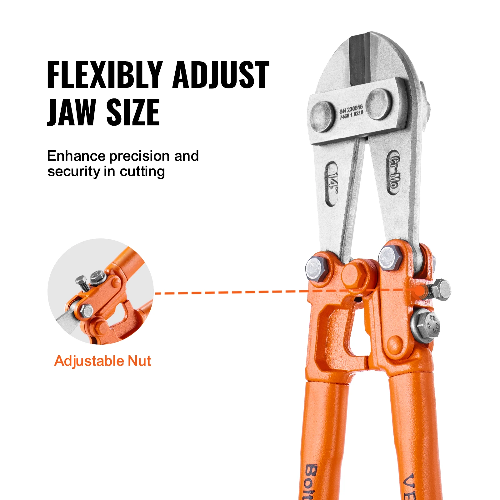 VEVOR Bolt Cutter 8in/14in/18in/24in Lock Cutter manico Bi-materiale con impugnatura in gomma morbida lama in acciaio legato al cromo molibdeno