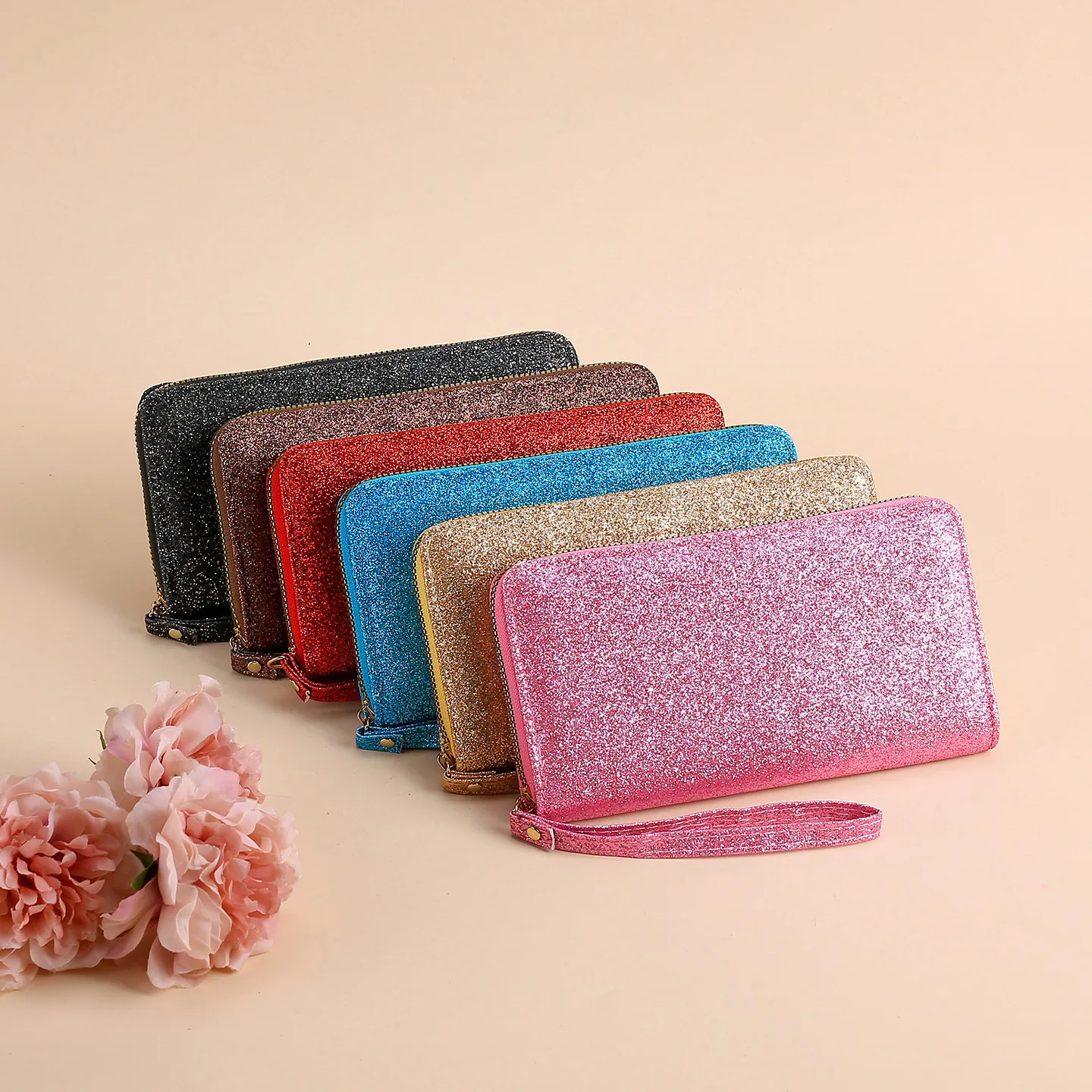 New Fashion Shiny Long Zipper Wallet for Women Glitter Bead Handbag Trendy Women's Multi-card Slot Clutch Bag Female Coin Purse