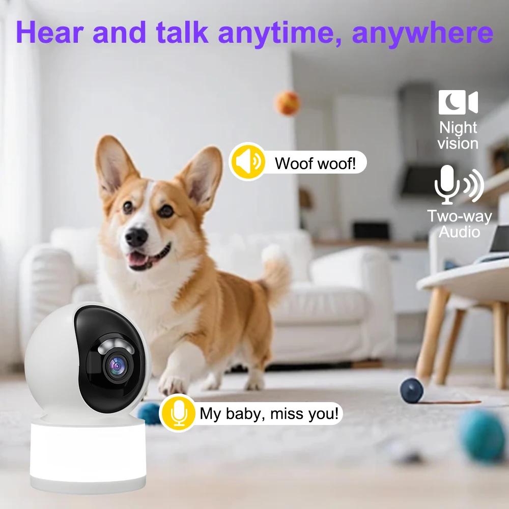 2K Smart WiFi Baby Monitor Camera Indoor PTZ Security Camera 360° Pan Tilt Auto Tracking Night Vision Pet Home Surveillance