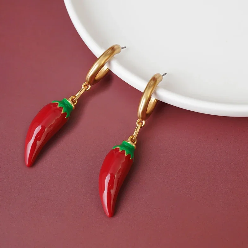 

Beautiful Red Pepper Pendant Earrings Chic Enamel Handmade Fashion Exquisite Style Wedding Products