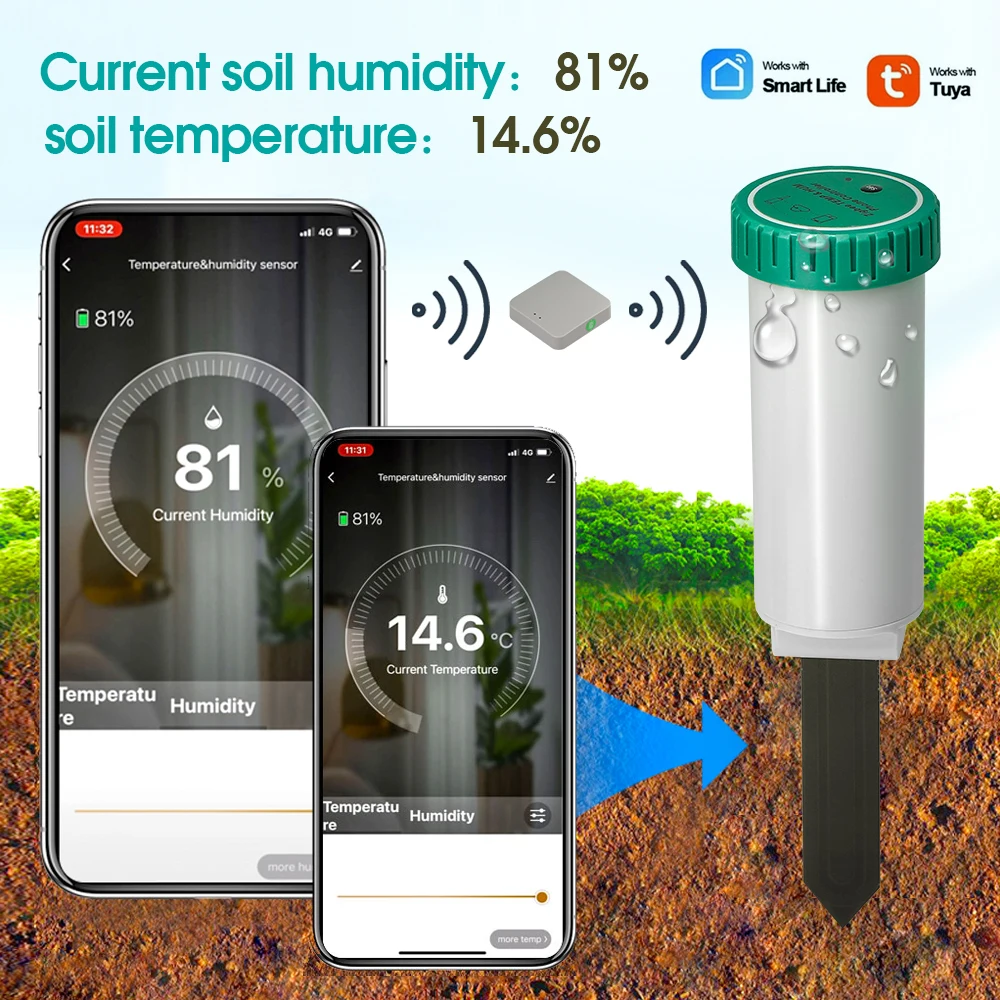 Tuya Zigbee Bluetooth Wifi Soil Temperature Humidity Sensor Tester Garden Detector for Indoor Outdoor Plants Remote Controllers