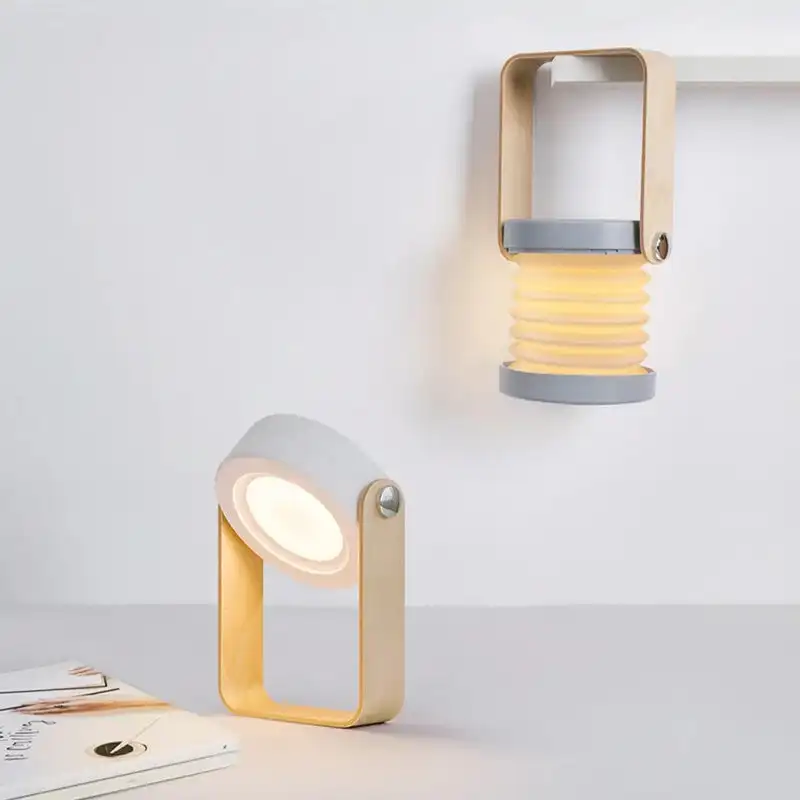 Creative Wooden Handle Telescopic Folding Led TouchLamp Charging Night Light Reading Portable Lantern Lamp